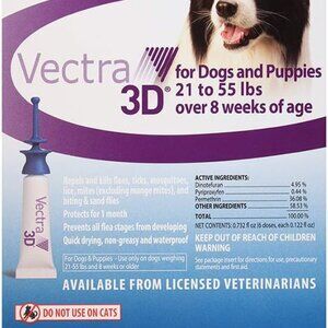 12- doses--Vectra Dogs 21-55lbs Spot on Flea Treatment over 8 weeks age